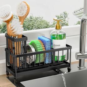 Cisily Sponge Holder For Kitchen Sink, Sink Caddy Organizer With High Brush Holder, Kitchen Countertop Organizers And Storage Essentials, Rustpro (Option: Black)
