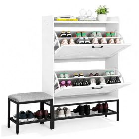 Barn door style shoe cabinet with 2 flip-down compartments, baffle, wire mesh, metal legs with soft pads, and 1 hook. Made of particleboard. Dime (Option: default title)