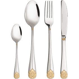 24 Pack Silverware Set For 6, Stainless Steel Flatware With Gold Accents, Dinnerware Set With Spoons, Forks, Knives & Teaspoons (Option: MULTI)