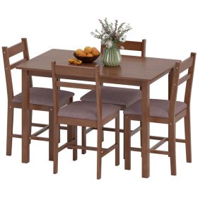 5-Piece Solid Wood Dining Table Set for 4, Farmhouse Kitchen Table with Upholstered Chairs for Dining Room, Light Brown (Option: Light Brown and Brown-1179x775x205 mm)