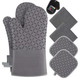 Oven Mitts And Pot Holders 6 PCS, High Heat Resistant Kitchen Gloves Up To 500 Degree With Extra Long Non Slip Silicone Surface, Gray (Option: MULTI)