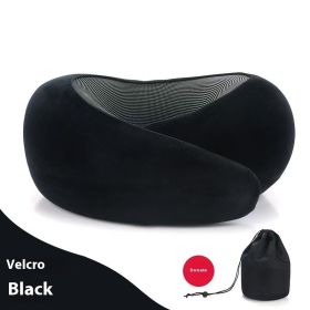 Soft Memory Foam Travel Neck Pillow U Shape Adjustable Support Comfortably Sleeping On Plane Car Office Noon Break (Option: Deep Black Velcro Style)