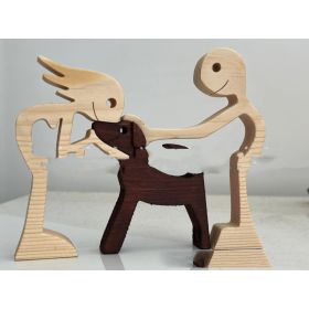 DIY Figurine Wood Dog Ornament Sculpture Home Decoration A Man A Dog Wood Sculpture Christmas Gifts Model Decor (Option: 12style)