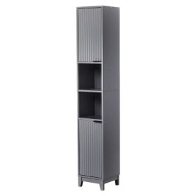 Gray particleboard with melamine veneer and MDF grid vacuum forming, 30*28*170cm, two doors and two shelves, bathroom vanity (Option: default title)