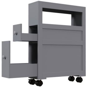 Space Saving Narrow Bathroom Storage Cabinet, Bath Toilet Paper Holder with Drawers and Rolling Wheels, Gray (Option: Gray-770x600x96 mm)