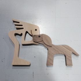 DIY Figurine Wood Dog Ornament Sculpture Home Decoration A Man A Dog Wood Sculpture Christmas Gifts Model Decor (Option: B)