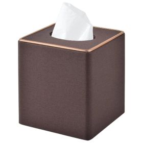 Linen Square Tissue Box Cover, Coffee Cube Tissue Holder With Rosegold Leather Decor And Magnetic Bottom For Home, Office And Car (Option: MULTI)