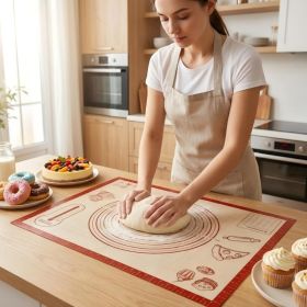 28x20 Inch Extra Large Baking Pastry Mat Nonstick Dough Rolling Sheet With Measurements Reusable Kneading Mat For Bread Cookies Pizza And Fondant (Option: Red)