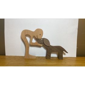 DIY Figurine Wood Dog Ornament Sculpture Home Decoration A Man A Dog Wood Sculpture Christmas Gifts Model Decor (Option: C)