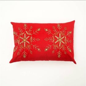 Soft And Fashionable Polyester Wooden Pillow With Bead Decoration (Option: Red)
