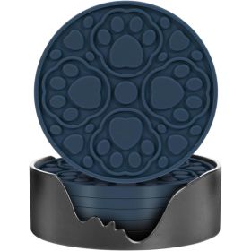 6 Piece Blue Silicone Coaster Set With Holder, 4 Inch Non-Slip Coffee Cup Mats For Table, Desk, Kitchen And Home (Option: Paw Blue)