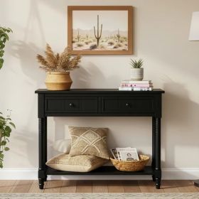 Console Table Traditional Design With Two Drawers And Bottom Shelf (Black) --Self-pick Up Is Not Supported (Option: defaulttitle)