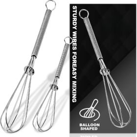 2 Piece Mini Stainless Steel Whisk Set, 6 And 8 Inch Small Egg Beaters For Mixing, Blending, Beating And Stirring (Option: 2 Pieces Silver)