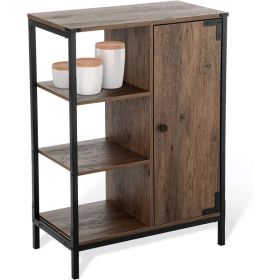 34"H x 24 W x 13"D Bathroom Cabinet with Steel Frame, 3 Shelves, Brown (Option: default title)