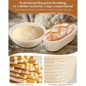 Bread Proofing Basket Set, 9.06 Inch Round  9.84 Inch Oval Proofing Bowls, Yogurt Bread Making Tool Kit Including Kneading Stick, Scraper, Bread (Option: 1)