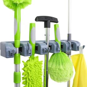 Heavy Duty Wall Mount Broom Mop Holder Heavy Duty Tool Organizer Hooks Slots Garage Laundry Kitchen Gray (Option: Gray)