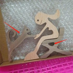DIY Figurine Wood Dog Ornament Sculpture Home Decoration A Man A Dog Wood Sculpture Christmas Gifts Model Decor (Option: Y)