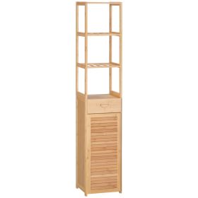 Bathroom Storage Cabinet with Drawer and Slatted Shelves (Option: Natural wood finish-900x380x130 mm)