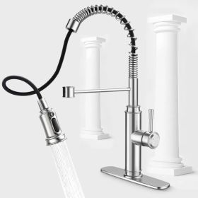 Kitchen Faucet - Spring Kitchen Sink Faucet with 3 Modes Pull Down Sprayer, Single Handle&Deck Plate for 1or3 Holes, 360° Rotation[Unable ship we (Option: As picture)