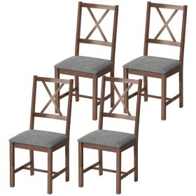 Set of 4 Dining Chairs, Upholstered X-Back Dining Room Chairs with Rubberwood Legs and Padded Seat for Kitchen, Gray (Option: Gray-1022x562x300 mm)