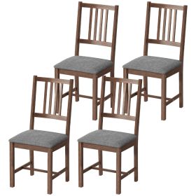 Set of 4 Dining Chairs, Upholstered Dining Room Chairs with Rubberwood Legs and Slat Backrest for Kitchen, Gray (Option: Gray-1022x562x300 mm)