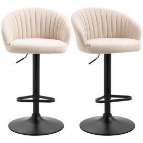 Modern Upholstered Adjustable Barstools with Swivel Seat, Linen Touch Fabric, Steel Frame, Footrest, ‎Beige (Option: Beige-610x570x510 mm)