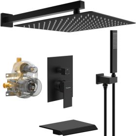 Male NPT Waterfall Tub and Shower Faucet Set, Suntisbo 10-Inch Matte Black Rain Shower System[Unable ship on weekends, TK/TEMU only for pickup, o (Option: 35404168)
