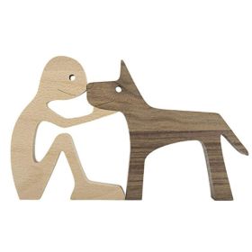 DIY Figurine Wood Dog Ornament Sculpture Home Decoration A Man A Dog Wood Sculpture Christmas Gifts Model Decor (Option: J)