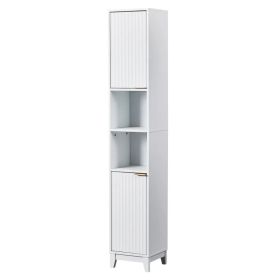 White particleboard with melamine veneer and MDF grid vacuum forming, 30*28*170cm, two doors and two shelves, bathroom vanity (Option: default title)