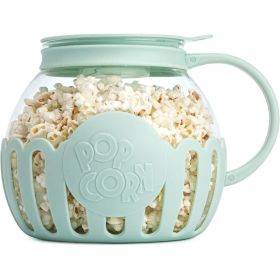 Micro-Pop Microwave Popcorn Popper, 3-Quart Glass Popcorn Maker, 3-in-1 Lid, Butter Melter, Kernel Measuring, BPA-Free (Option: Aqua)