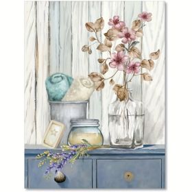 Bathroom Decor Wall Art Farmhouse Flower Pictures Laundry Room Bathroom Wall Decor Pink Poppy Vase Canvas Prints Blue White Painting (Option: Default)