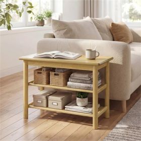 Natural Rubberwood 3-Tier Shoe Rack Bench 24" 485LBS Capacity Entryway Storage Bench (Option: default title)