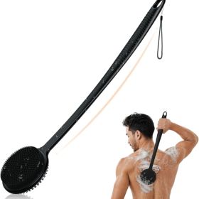 Silicone Back Scrubber With Long Handle, Double-Sided Shower Body Brush (Option: Black)
