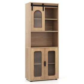 59" Freestanding Storage Cabinet with Sliding Door & Adjustable Feet, Modern Floor Cabinet for Bathroom Living Room (Option: default title)