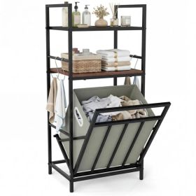 Black+Rustic Brown Tilt-Out Laundry Hamper, Metal+Engineered Wood with Shelves & 4 S-Hooks (Option: default title)