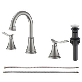 2-Handle 8 inch Widespread Bathroom Sink Faucet Brushed Nickel Lavatory Faucet 3 Hole 360° Swivel Spout Vanity Sink Basin Faucets[Unable ship on (Option: 77447238)