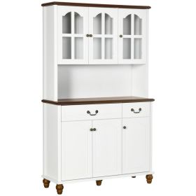 Kitchen Buffet with Hutch, Freestanding Pantry Cabinet with 6 Doors, 2 Drawers and 3-Level Adjustable Shelves, White (Option: White-1260x395x235 mm)