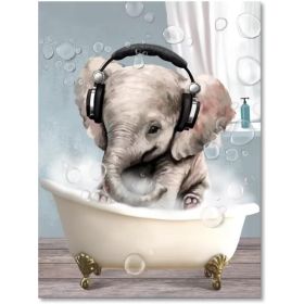 Kids Bathroom Wall Decor Art For Elephant Wall Art Canvas Funny Bathroom Pictures Cute Farmhouse Animal In Bathtub Modern Bath (Option: Default)
