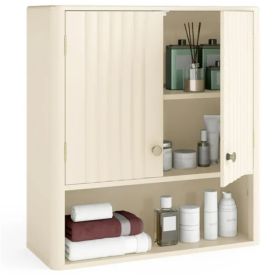 Beige Fluted Wall Cabinet (21.5"x7.5"x24") - Over-Toilet Storage w/ 2 Doors Open Shelf 3-Position Adjustable Shelf (Option: default title)
