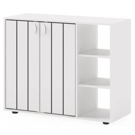 Adjustable Shelf Shoe Cabinet, 2-Door Enclosed + 3-Tier Open Storage Organizer for Entryway-White (Option: default title)