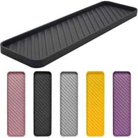 Silicone Organizer Tray For Kitchen Sink And Bathroom Countertop, Non-Slip Dishwasher Safe Tray For Makeup And Small Items (Option: Dark Gray L 1pc)