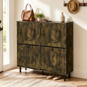 Rustic Brown Narrow Shoe Cabinet with 4 FlipUp Hidden Drawers, Slim Freestanding Shoe Organizer with AntiToppling Device for Entryway Small Foyer (Option: default title)