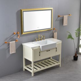 48x30 Inch LED Frontlit Bathroom Mirror with Metal Frame, Wall Mounted Vanity Mirror with Smart Touch Button, Anti-Fog, Memory Function, 3 Colors (Option: 55345730)