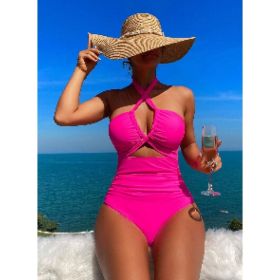 Womens One Piece Swimsuit Tummy Control Bathing Suit Sexy V Neck Cutout Swimsuits Push Up Swimwear (Option: XL)