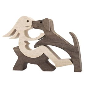 DIY Figurine Wood Dog Ornament Sculpture Home Decoration A Man A Dog Wood Sculpture Christmas Gifts Model Decor (Option: P)