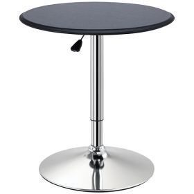 25" Classic Round Adjustable Faux Leather Chrome Standing Bistro Table, Black (Option: Black-650x185x660 mm)