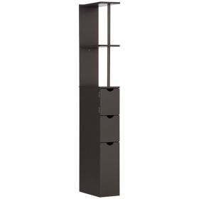 54" Tall Bathroom Storage Cabinet, Freestanding Linen Tower with 2-Tier Shelf and Drawers, Narrow Side Floor Organizer, Brown (Option: Brown-900x390x100 mm)