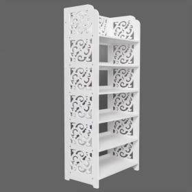 Wood-plastic Board Six Tiers Carved Shoe Rack White A (Option: default title)
