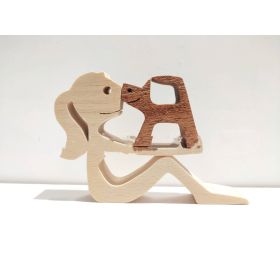 DIY Figurine Wood Dog Ornament Sculpture Home Decoration A Man A Dog Wood Sculpture Christmas Gifts Model Decor (Option: 5style)