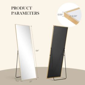 Floor Standing Mirror, Wall Mirror With Stand Aluminum Alloy Thin Frame,21'X64',Black-rect (Option: Golden)